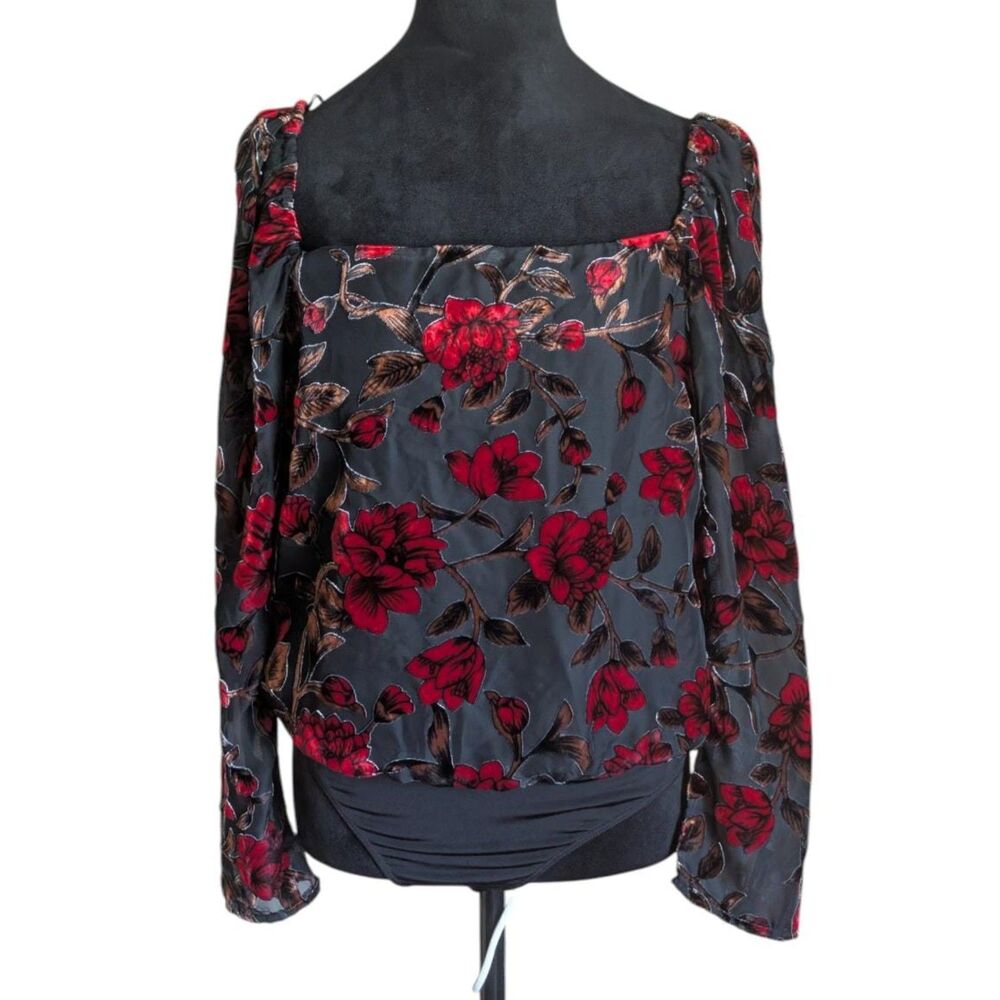 ASTR the Label Floral Velvet Burnout Long-Sleeve Bodysuit Goth Romantic Size M
